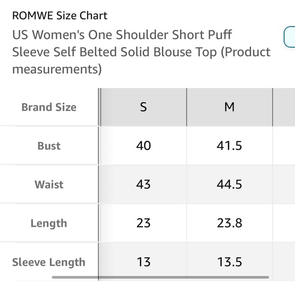 NWOT Women's One Shoulder Short Puff Sleeve Self Belted Solid Blouse Top - Picture 14 of 15